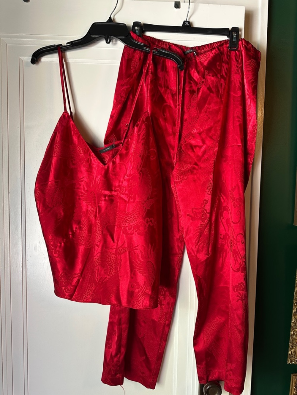 Natori Red Satin Jacquard Cami & Pant Set